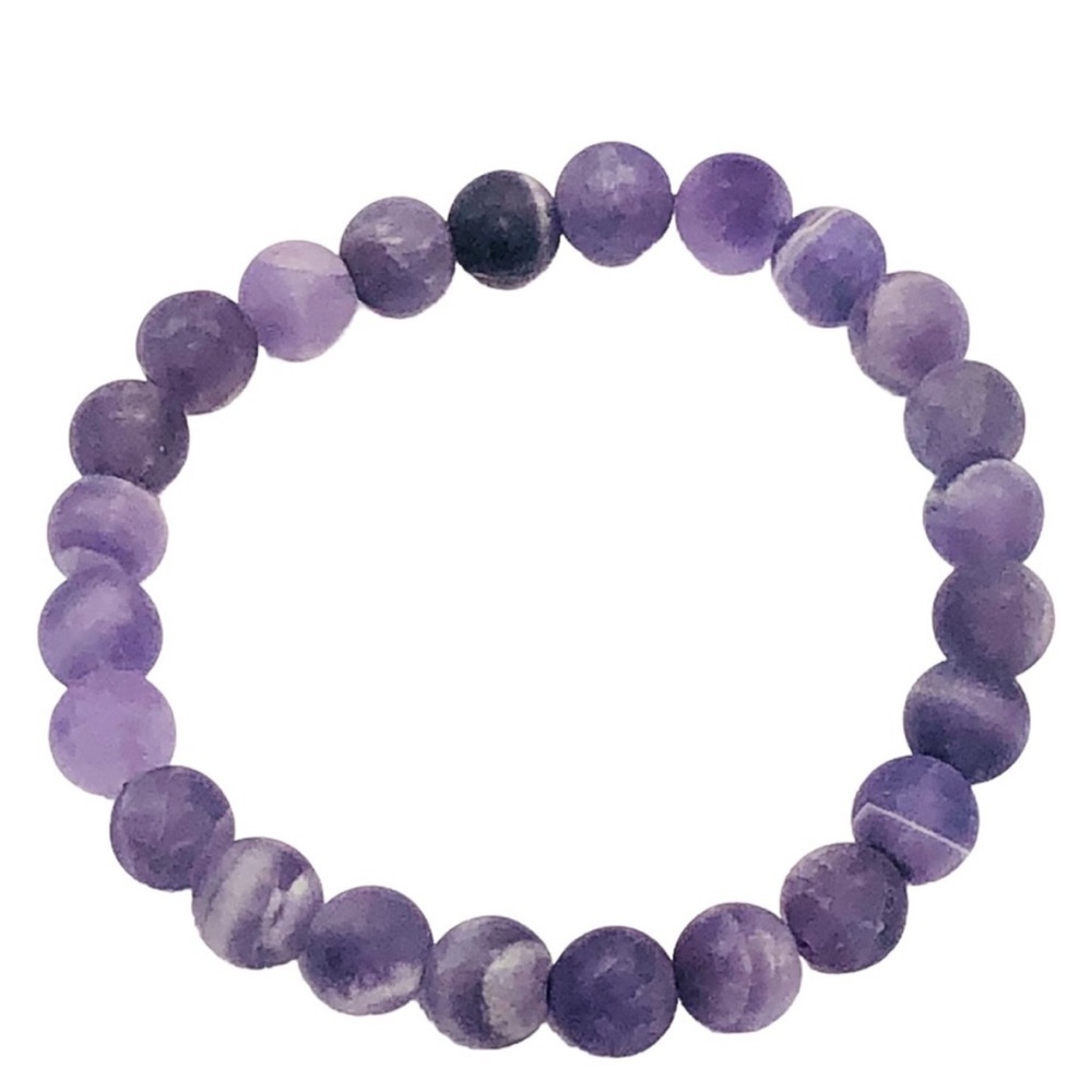 NATURAL MATTE Purple AMETHYST STONE Stretch Bracelet